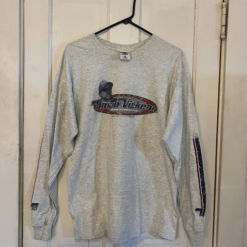 Brian Vickers Gray Long Sleeve T-Shirt Large Cotton Fruit of the Loom